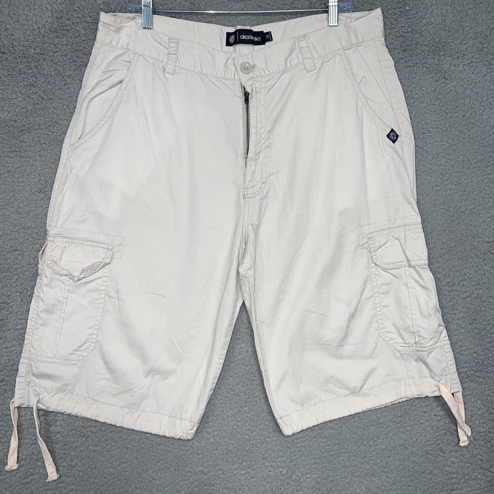 Akademiks Cargo‎ Shorts Men's Sz 38(36) x 12 Beige Pull On Side Drawstring Baggy